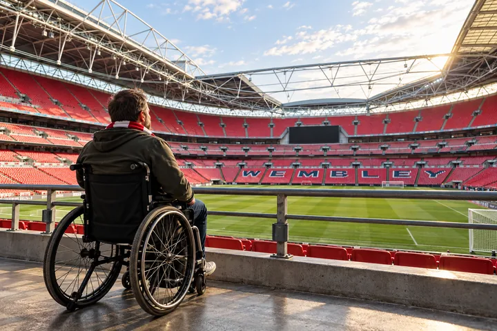 A wheelchair visitor overlooking the pitch at Wembley Stadium