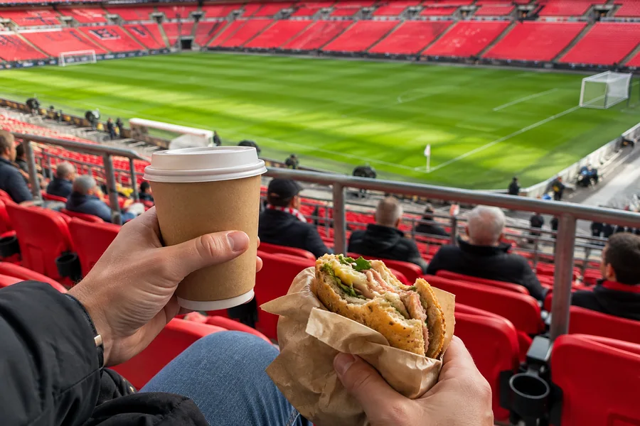 Refreshments beside the red seats at Wembley Stadium