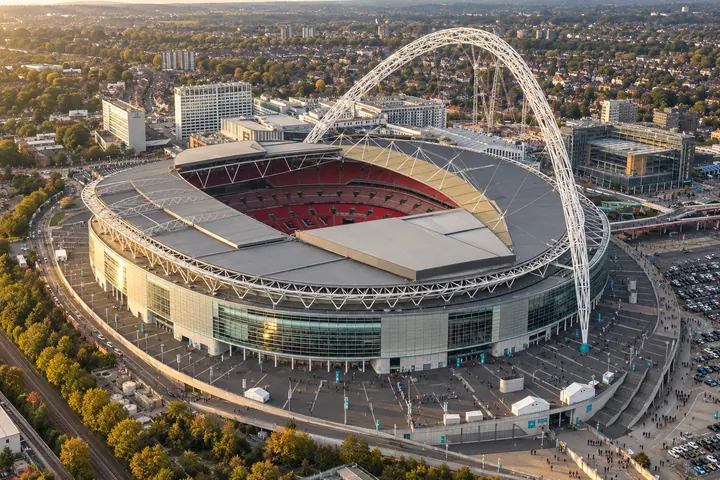 Wembley Stadium and the roads and pedestrian approaches around it