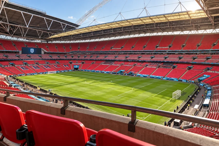 A clear pitch view from premium seating at Wembley Stadium